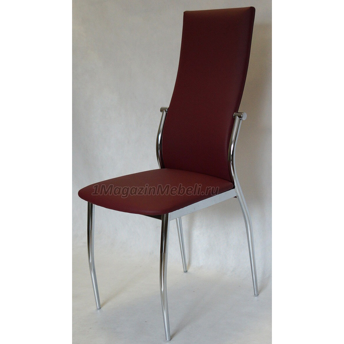 Удобный бордовый стул для кухни металлический, экокожа, хром (арт. М3225)